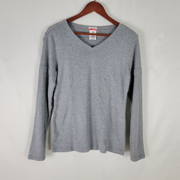 Danskin Now Shirt Womens Small Gray Activewear Long‎ Sleeve V Neck 100% Cotton - Picture 1 of 9